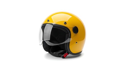 Yellow scooter helmet with visor isolated on white background