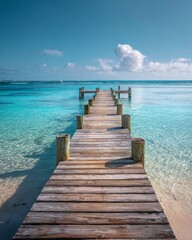 Obraz premium Tranquil Wooden Pier Extends Into Turquoise Sea