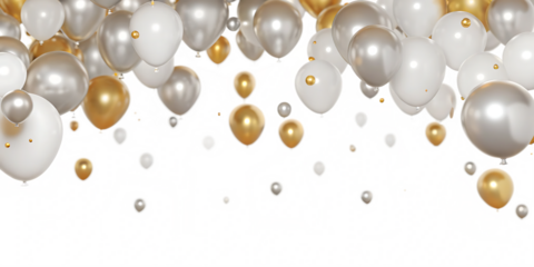 silver white and gold balloons isolated on white background PNG