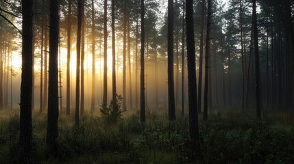 Fototapeta premium Photograph of a dense forest with tall trees. the trees are tall and slender, with their trunks reaching up towards the sky.