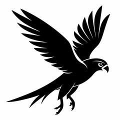 Falcon Silhouette in Flight Vector Illustration A soaring falcon depicted as a black silhouette against a clean white background ideal