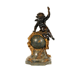 statuette of buddha  Bronze Cherub Black Globe Clock on pink marble base 