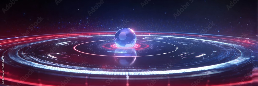 Aufkleber rotating ball on digital scoreboard with advanced hud effects in a futuristic sports setting