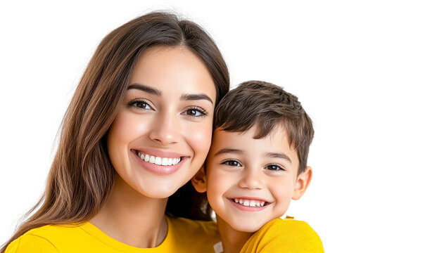 Happy mother and son smiling together, close-up portrait, transparent background - Powered by Adobe