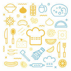 Hand-drawn vector doodle food and drink icons set for kitchen design