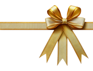 Elegant champagne gold ribbon bow with transparent background, perfect for gift wrapping, holiday designs, or celebratory invitations.