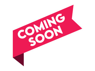 Coming soon red ribbon label banner