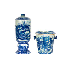 blue glass jar  Pair Victoria Ware Ironstone Black & White Vases