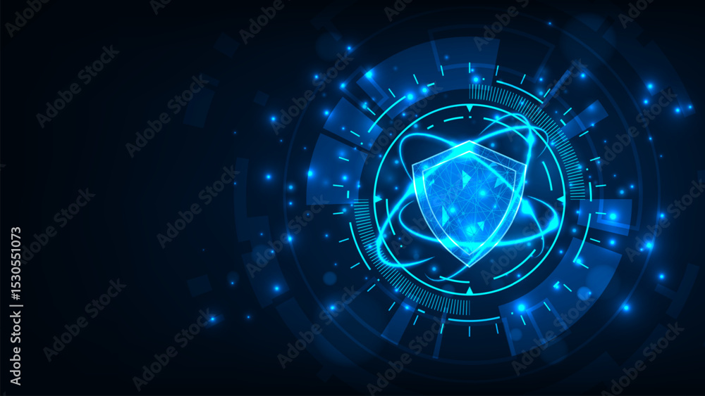 Poster abstract technology security tech circle hi tech line circuit board with dark blue background