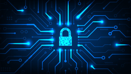 Technology abstract digital security Hi tech line circuit board with dark blue background