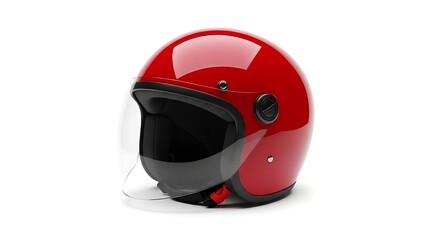 Fototapeta premium Red motorcycle helmet with visor on white background