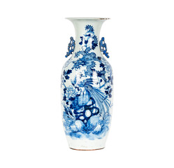 blue vase isolated on white  A pair of Chinese blue and white celadon ground vases 
