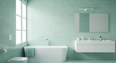 Serene mint tiled bathroom interior showcasing modern design elements and fixtures