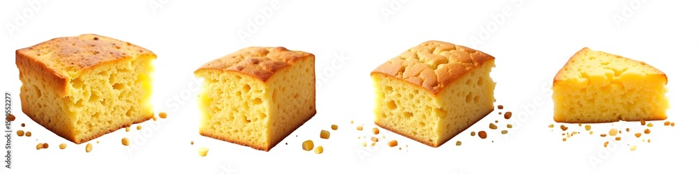 Poster captivating corn bread assortment featuring various sizes and styles in a golden presentation perfec