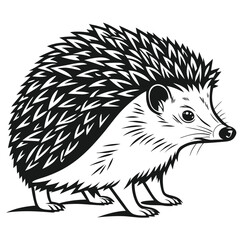 Black and white hedgehog stands calmly in a striking animal art