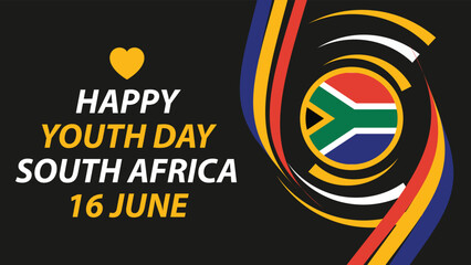 Happy Youth Day South Africa vector banner design with retro geometric shapes, hands icons, South African flag and colors, typography with tittle and date. Youth Day  South Africa modern poster.