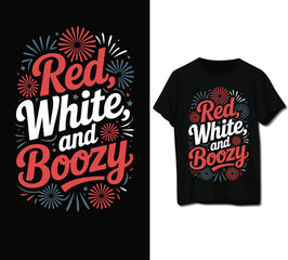Obraz premium red, white, and boozy text design with firework graphics, isolated on white background