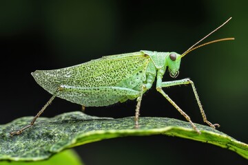 Close-Up of a Green Grasshopper on a Leaf in Natural Habitat