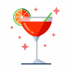 Vibrant Red Cocktail Illustration with Sparkling Effect on White Background a Refreshing and Festive Vector Graphic Design Element