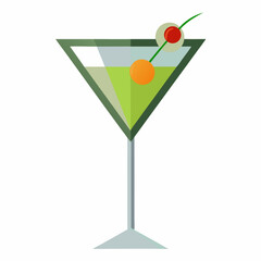 Classic Martini Cocktail Illustration on White Background A vector design featuring a traditional martini drink with olive garnish perfect for