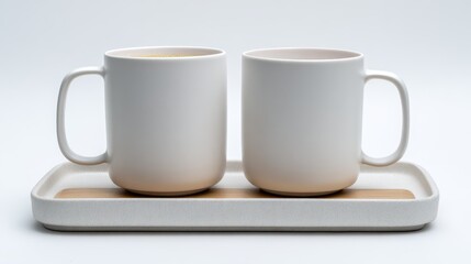 Two Ceramic Coffee Mugs on a Tray