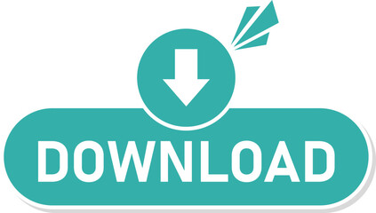 Flat style "Download" button with arrow icon and alert mark, ideal for websites, apps, software, files, and digital resource access.