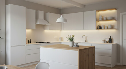 Serene Scandinavian Kitchen Interior with Natural Light and Minimalist Design