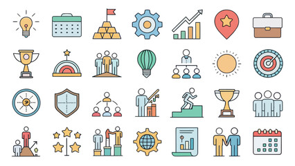 Colored Business Project Line Icon Set &mdash; Success and Growth Concepts

