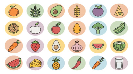 Colored Diet Icon Set on White Background

