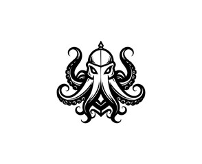 Black and white Knight  Octopus logo concept