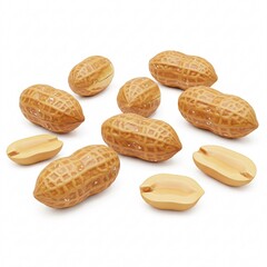 Fresh peanuts in shells and shelled, showcasing texture, are elegantly arranged,