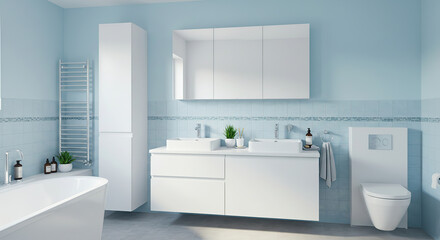 Sleek Modern Bathroom Interior with Double Sink Vanity and Minimalist Design