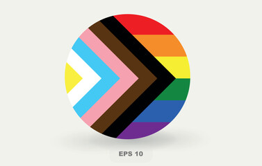 Progress Pride Flag in a Circle, Inclusive Community Symbol. Editable image. Vector graphics.