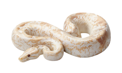 Photograph of an albino ball python, wrapped around the edge isolated on a transparent background
