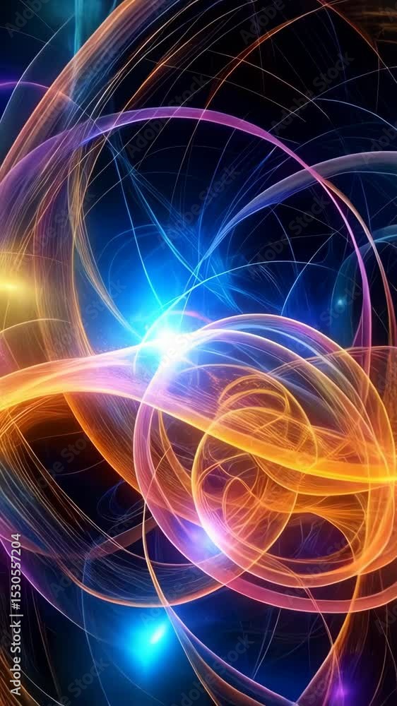 Poster abstract energy waves with glowing light effect, featuring dynamic spirals and flowing lines in vibr