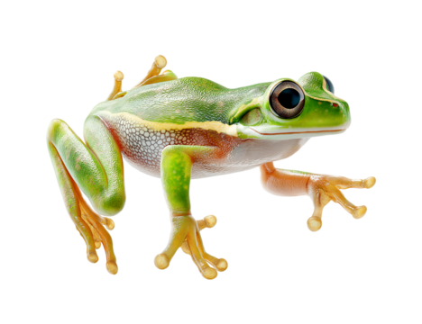 Clicking frog, green in color with silver spots on its body and legs isolated on a transparent background - Powered by Adobe