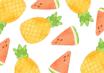watercolor cute summer fruit background illustration 3