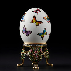 Exquisite Decorated Egg with Butterfly Motifs on Ornate Stand