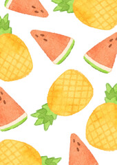 watercolor cute summer fruit background illustration 4
