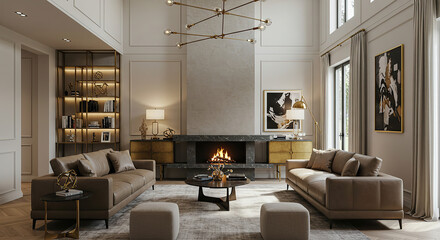 Sophisticated living room showcasing contemporary design and luxurious textures