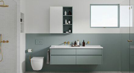 Sophisticated modern bathroom interior showcasing minimalist design elements