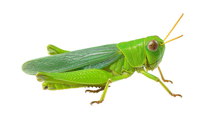 Fototapeta premium Macro image of a grasshopper, highlighting the texture of its legs and wings isolated on a transparent background
