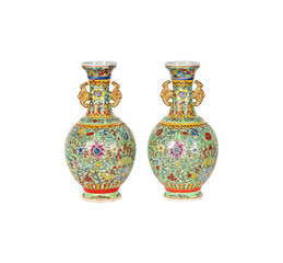 ceramic vase on white background  Famille Rose Vase