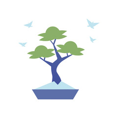 Origami Birds Flying Around Bonsai Tree