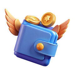 Fast money flying wallet cartoon 3d render