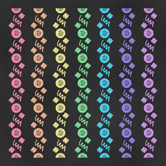 Set of Vertical Seamless Borders Chalk Drawn Sketches of Circles and Scrawls.