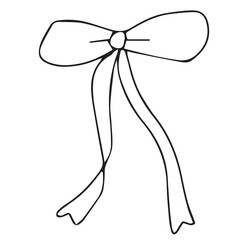 Vector isolated one single simple small ribbon bow gift decoration colorless black and white contour line easy drawing