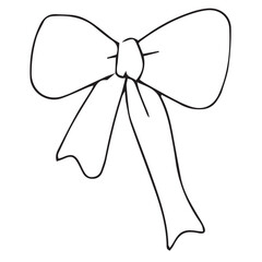 Vector isolated one single simple small ribbon bow gift decoration colorless black and white contour line easy drawing