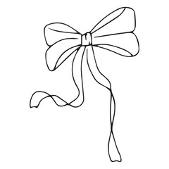 Vector isolated one single simple small ribbon bow gift decoration colorless black and white contour line easy drawing