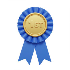 Blue first place award ribbon isolated on white background
